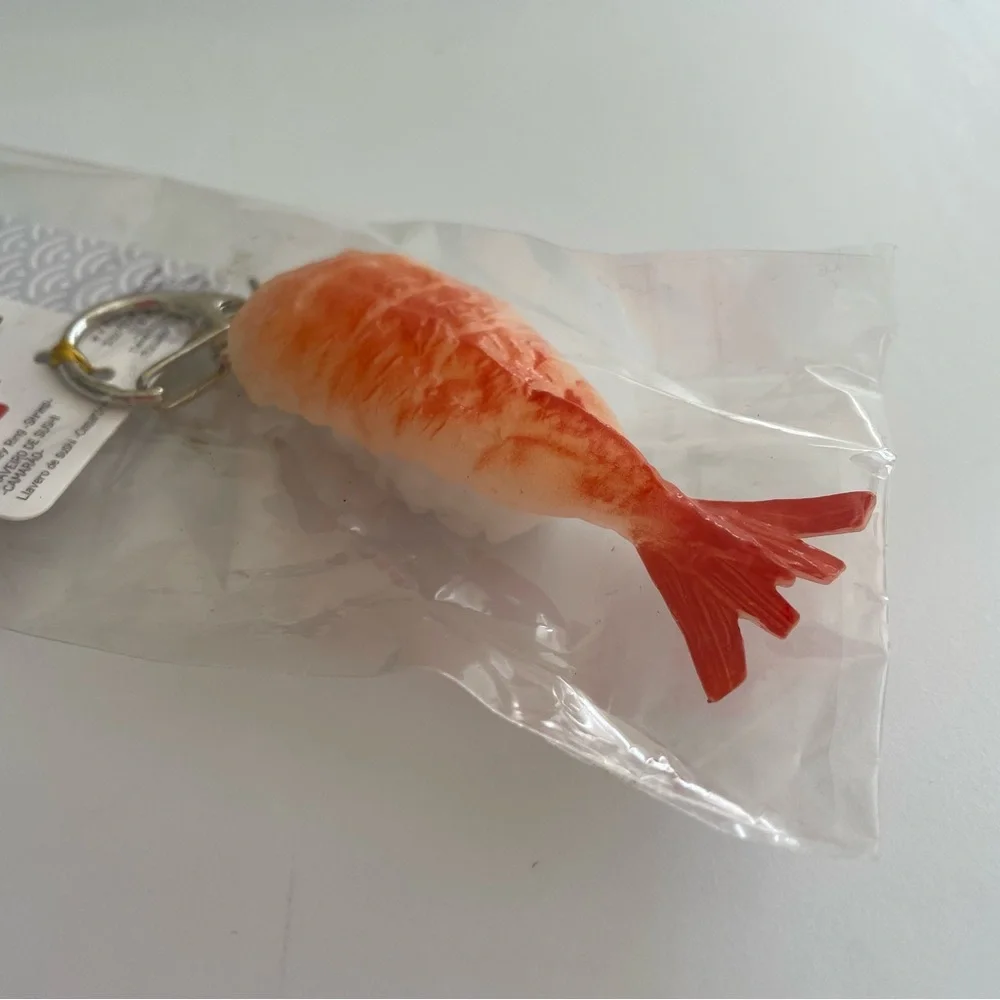 Shrimp Shaped Keychain with Red and Orange Design
